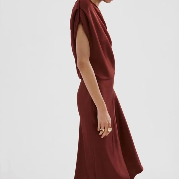 Mango Navy Asymmetrical Cowl-Neck Dress - Picture 8 of 8